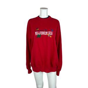 Vintage Y2K Bug Sweatshirt Women's Extra Large Millennium 00's Red Embroidered S